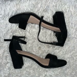 Suede black block heel